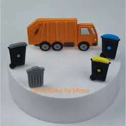 Tortendeko Tortentopper Tortenaufleger Fondant Zuckerfigur Müllwagen Müllauto Müllabfuhr Mülltonnen
