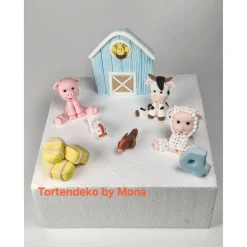 Tortendeko Tortentopper Zuckerfigur Fondantfigur Bauernhof für Mädchen Schaf Kuh Schwein