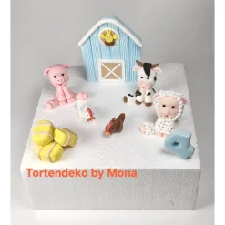 Tortendeko Tortentopper Zuckerfigur Fondantfigur Bauernhof für Mädchen Schaf Kuh Schwein