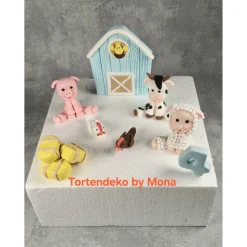 Tortendeko Tortentopper Zuckerfigur Fondantfigur Bauernhof für Mädchen Schaf Kuh Schwein