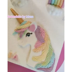 Tortendeko Tortentopper Zuckerfigur  Einhorn Regenbogen Wolken