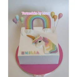 Tortendeko Tortentopper Zuckerfigur  Einhorn Regenbogen Wolken