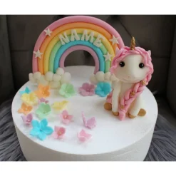 Tortendekoration Einhorn, Regenbogen, Fondant Figuren Einhorn,