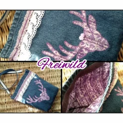 Trachten-Tasche - Dirndl-Tasche - Oktoberfest - Dirndl - Tracht - Country - Landhaus - Upcycling - Jeans - Hirsch - *Freiwild 1000lila
