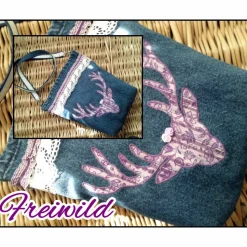 Trachten-Tasche - Dirndl-Tasche - Oktoberfest - Dirndl - Tracht - Country - Landhaus - Upcycling - Jeans - Hirsch - *Freiwild 1000lila