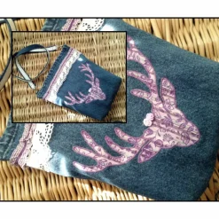 Trachten-Tasche - Dirndl-Tasche - Oktoberfest - Dirndl - Tracht - Country - Landhaus - Upcycling - Jeans - Hirsch - *Freiwild 1000lila