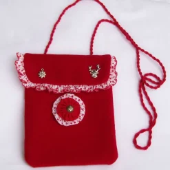 Trachtentasche rot – Handgemachte Dirndl-Umhängetasche mit Trachtenknopf & Stoffrosette, Unikat, Volksfest-Täschchen
