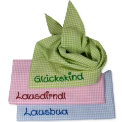 Trachtentuch kariert lila mit Spruch, Baby und Kind Jungen Mädchen Personalisiertes Babyhalstuch / Vichykaro
