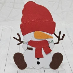 Traditionelle Geschenkbox "Schneemann-Wichteline" | Verpackung mit abnehmbarem Anhänger (Rot/Große Schneeflocke)