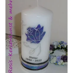 TRAUERKERZE * GEDENKKERZE * BEISETZUNG * BEERDIGUNG * ROSENMOTIV * INDIVIDUELLE BESCHRIFTUNG *