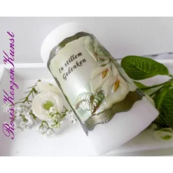 TRAUERKERZE * GEDENKKERZE * BEISETZUNG * BEERDIGUNG * ROSENMOTIV * INDIVIDUELLE BESCHRIFTUNG *