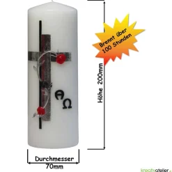 Trauerkerze Alpha Omega mit Kreuz in antik silber, Gedenkkerze, Trauerkerze personalisiert, Kerze zum Gedenken