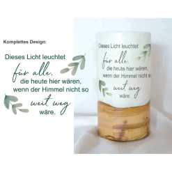 Trauerkerze mit Holz und Teelichteinsatz - Design Olive