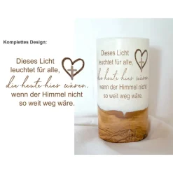 Trauerkerze mit Holz und Teelichteinsatz - Design Herz