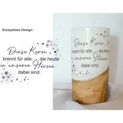 Trauerkerze mit Holz und Teelichteinsatz - Design Sternenstaub