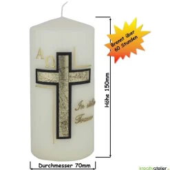 Trauerkerze/Gedenkkerze, klein in elfenbein „In stiller Trauer“, schwarz/gold, Echtwachsbeschriftung,