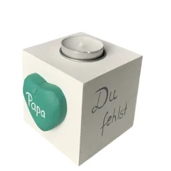 Trauerlicht Kerzenwürfel – Personalisierter Holzwürfel zur Erinnerung mit Teelichthalter