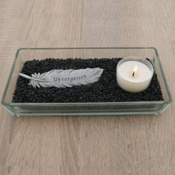 Trauerschale, Gedenklicht, Gedenkschale zur Erinnerung an einen geliebten Menschen mit Maxi-Teelicht