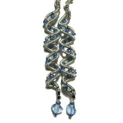 Traumhafte funkelnde lange Ohrringe blau handmade Spiralperle silberfarben Brautschmuck Schlangenperle