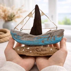 Treibholz Deko Boot – Maritime Tischdekoration aus Naturholz, Geschenkidee Nordsee