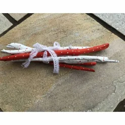 Treibholz Sticks, Punkte, Dots , rot - weiß