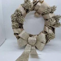 Türkranz aus Reisig für Weihnachten und Advent in Gold, 25cm Durchmesser