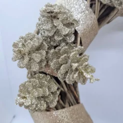 Türkranz aus Reisig für Weihnachten und Advent in Gold, 25cm Durchmesser