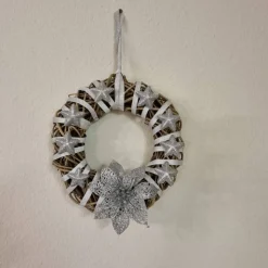 Türkranz aus Reisig für Weihnachten und Advent in Silber, 25 cm Durchmesser