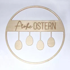 Türkranz "Frohe Ostern" mit hängenden Ostereiern und Gravur aus Holz