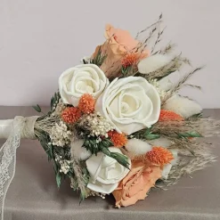 Trockenblumen Strauß Hochzeit Braut Standesamt apricot creme