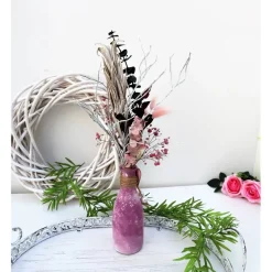 Trockenblumenstrauß mit Vase rosa-natur