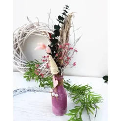 Trockenblumenstrauß mit Vase rosa-natur
