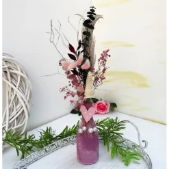 Trockenblumenstrauß mit Vase rosa-natur