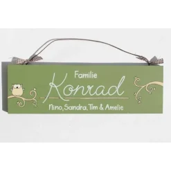 Türschild aus Holz mit Eule, Holzschild mit Namen personalisiert, Hochzeitsgeschenk Brautpaar, Geschenk Hochzeit, edles Paargeschenk, Präsent zum Hochzeitstag.