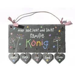 Türschild aus Schiefer für Familien mit Name personalisiert, Haustürschild mit Pusteblumen & Schmetterlinge, Namensschild für die Haustür, persönliches Geschenk zu jedem Anlass