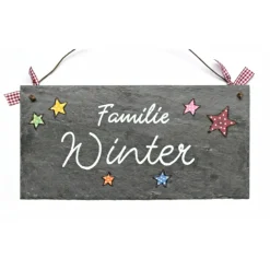 Türschild aus Schiefer mit Sternen – Personalisiertes Haustürschild mit Name, handgemacht & wetterfest
