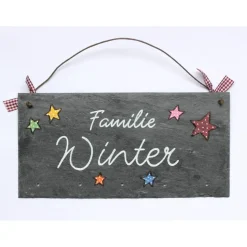 Türschild aus Schiefer mit Sternen – Personalisiertes Haustürschild mit Name, handgemacht & wetterfest