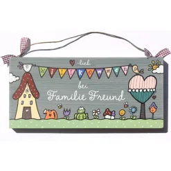 Türschild Familie aus Holz mit Name personalisiert – Handbemalt & Wetterfest – Geschenk für jeden Anlass - Willkommensschild mit Wimpelkette - dekoratives Holzschild