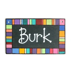 Türschild Familie aus Schiefer personalisiert mit Name, Schieferschild mit Patchworkrand, Geschenk für alle Anlässe, Namensschild für Wohnungstür & Hauseingang, Familiengeschenk