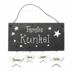 Türschild für Familien, Haustürschild aus Schiefer personalisiert mit Namen, Schieferschild Sterne, ausgefallenes Geschenk für das Zuhause, Familienschild für Haustür und Eingang