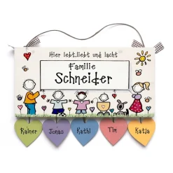 Türschild, Namensschild, Haustürschild für Familien mit Namen und Figuren personalisiert. Familienschild handgemalt, einmaliges Familiengeschenk