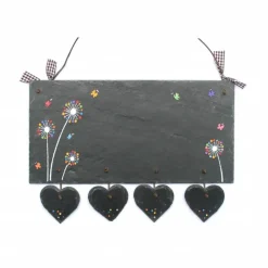 Türschild Pusteblume Schiefer – Personalisiertes Familienschild mit Herzanhänger, Wetterfest & Handgemacht