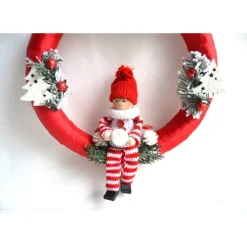 Tür-/Wandkranz rot-weiß mit Weihnachtspüppchen