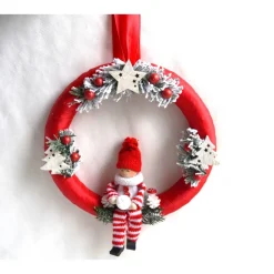 Tür-/Wandkranz rot-weiß mit Weihnachtspüppchen