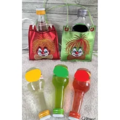 Täschchen mit Clown, für kleine Schnaps/Likörfläschchen, Glitzerleder, Farbe aussuchen
