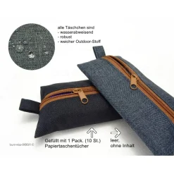 Täschchen Outdoorstoff jeansblau sand ZIPPER cognac-braun, Inhalator Kopfhörer, Männergeschenk, BuntMixxDESIGN