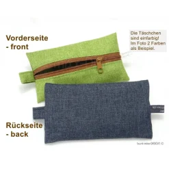 Täschchen Outdoorstoff jeansblau sand ZIPPER cognac-braun, Inhalator Kopfhörer, Männergeschenk, BuntMixxDESIGN