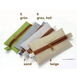 Täschchen Outdoorstoff jeansblau sand ZIPPER cognac-braun, Inhalator Kopfhörer, Männergeschenk, BuntMixxDESIGN