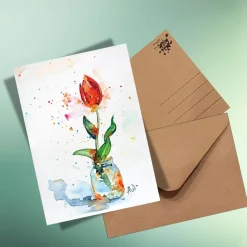 Tulpe im Glas Postkarte – Frühlingskarte & Ostergruß aus nachhaltigem Kraftpapier