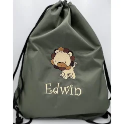 Turnbeutel mit Motiv * Löwe * (#Nr.115) + Namen / Wäschebeutel bestickt